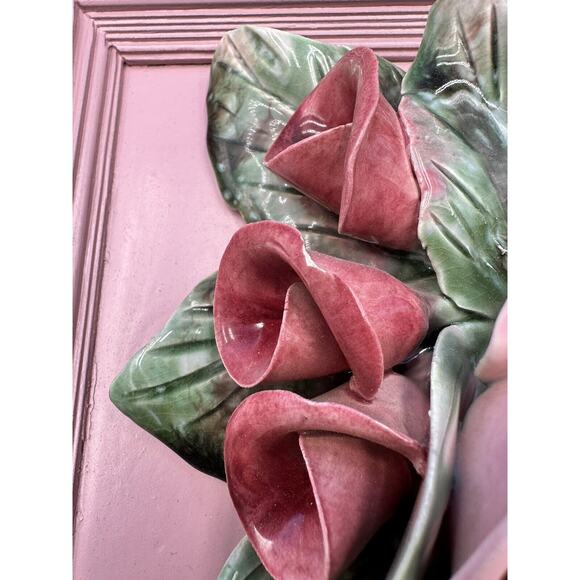 VTG Set/ 2 Porcelain Pink Rose Bouquet 3D Art Shadow Box Wood Framed - Rare Find - Picture 13 of 15